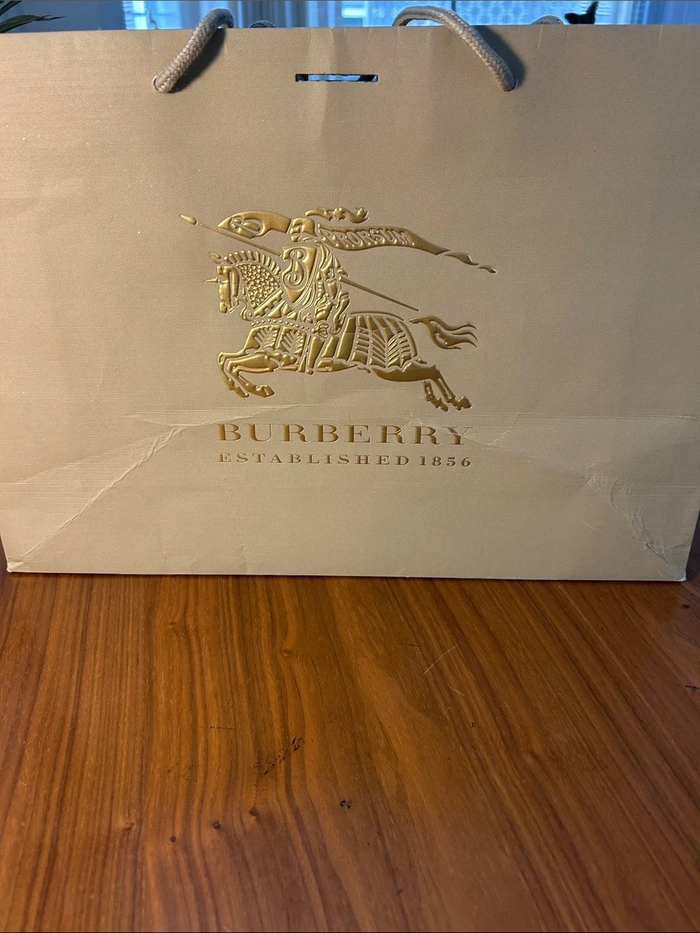 Burberry Taupe Paper Shopping Bag with Gold Logo